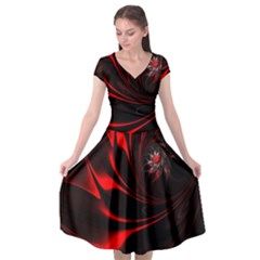 Red Black Abstract Curve Dark Flame Pattern Cap Sleeve Wrap Front Dress by Nexatart