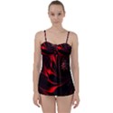 Red Black Abstract Curve Dark Flame Pattern Babydoll Tankini Set View1