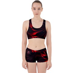 Red Black Abstract Curve Dark Flame Pattern Work It Out Gym Set by Nexatart