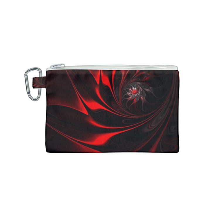 Red Black Abstract Curve Dark Flame Pattern Canvas Cosmetic Bag (Small)