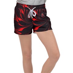 Red Black Abstract Curve Dark Flame Pattern Women s Velour Lounge Shorts by Nexatart