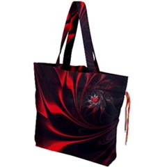 Red Black Abstract Curve Dark Flame Pattern Drawstring Tote Bag by Nexatart