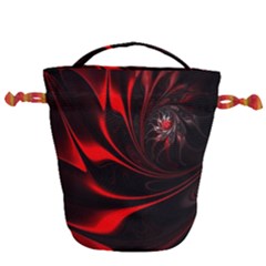 Red Black Abstract Curve Dark Flame Pattern Drawstring Bucket Bag by Nexatart