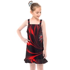 Red Black Abstract Curve Dark Flame Pattern Kids  Overall Dress