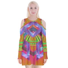 Glitch Glitch Art Grunge Distortion Velvet Long Sleeve Shoulder Cutout Dress by Nexatart