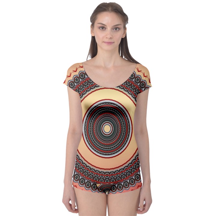 Ornamental Shape Concentric Round Boyleg Leotard 