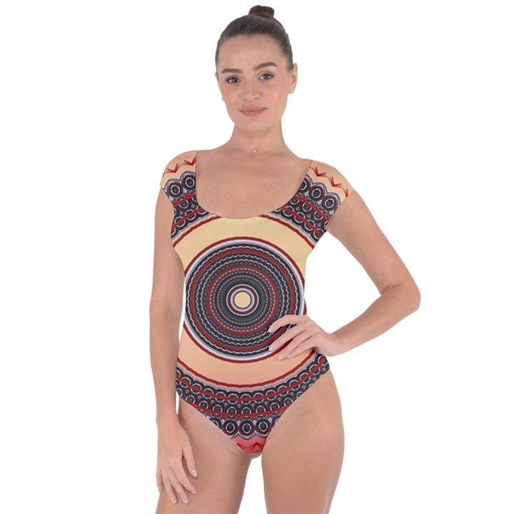 Ornamental Shape Concentric Round Short Sleeve Leotard 