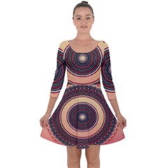 Ornamental Shape Concentric Round Quarter Sleeve Skater Dress by Nexatart