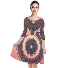 Ornamental Shape Concentric Round Quarter Sleeve Waist Band Dress by Nexatart