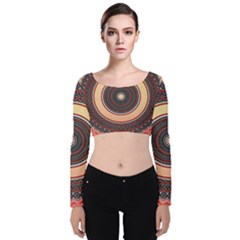 Ornamental Shape Concentric Round Velvet Long Sleeve Crop Top by Nexatart