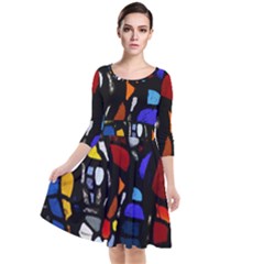 Art Bright Lead Glass Pattern Quarter Sleeve Waist Band Dress