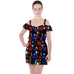 Art Bright Lead Glass Pattern Ruffle Cut Out Chiffon Playsuit by Nexatart