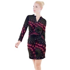 Background Texture Pattern Button Long Sleeve Dress