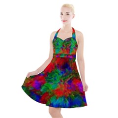 Color Art Bright Decoration Halter Party Swing Dress 