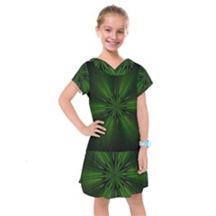 Green Fractal Art Artistic Pattern Kids  Drop Waist Dress