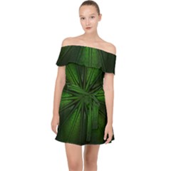 Green Fractal Art Artistic Pattern Off Shoulder Chiffon Dress