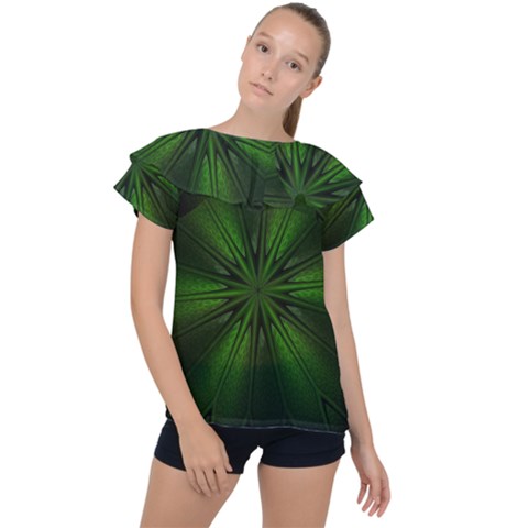 Green Fractal Art Artistic Pattern Ruffle Collar Chiffon Blouse by Nexatart