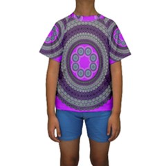 Round Pattern Ethnic Design Kids  Short Sleeve Swimwear