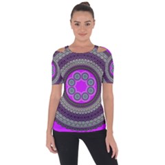 Round Pattern Ethnic Design Shoulder Cut Out Short Sleeve Top