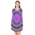 Round Pattern Ethnic Design Long Sleeve V-neck Flare Dress View1