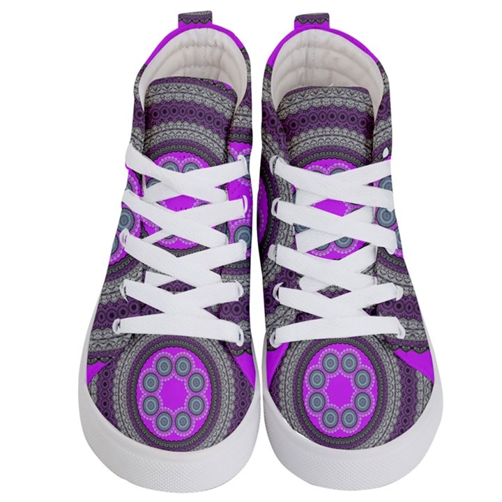 Round Pattern Ethnic Design Kid s Hi-Top Skate Sneakers