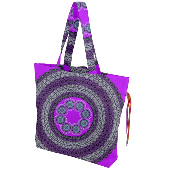 Round Pattern Ethnic Design Drawstring Tote Bag