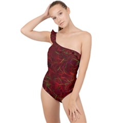 Abstract Pattern Color Shape Frilly One Shoulder Swimsuit