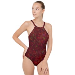 Abstract Pattern Color Shape High Neck One Piece Swimsuit