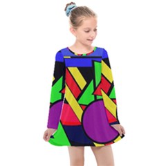 Background Color Art Pattern Form Kids  Long Sleeve Dress by Nexatart