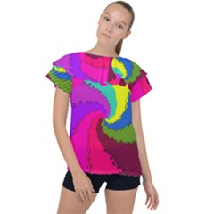 Art Abstract Pattern Color Ruffle Collar Chiffon Blouse