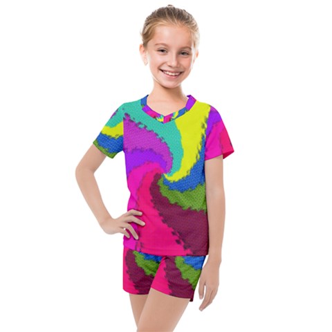 Art Abstract Pattern Color Kids  Mesh Tee And Shorts Set by Nexatart