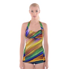 Graffiti Painting Pattern Abstract Boyleg Halter Swimsuit  by Nexatart