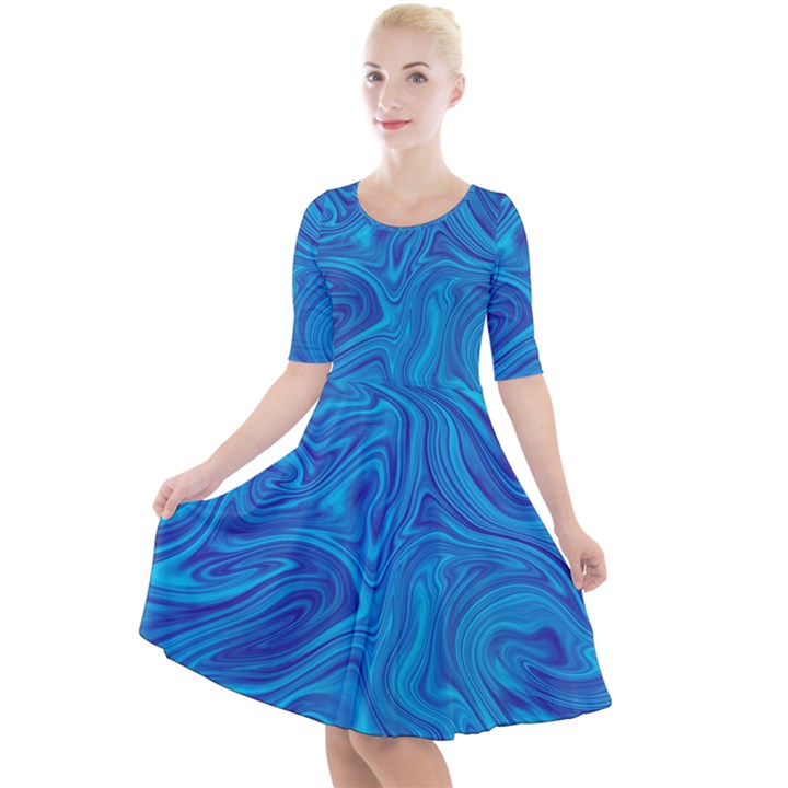 Blue Abstract Pattern Art Shape Quarter Sleeve A-Line Dress