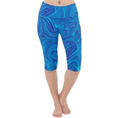 Blue Abstract Pattern Art Shape Lightweight Velour Cropped Yoga Leggings