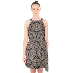 Pattern Decoration Abstract Halter Collar Waist Tie Chiffon Dress by Nexatart