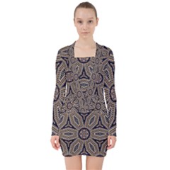 Pattern Decoration Abstract V-neck Bodycon Long Sleeve Dress by Nexatart