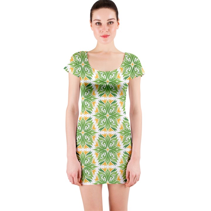 Pattern Abstract Decoration Flower Short Sleeve Bodycon Dress