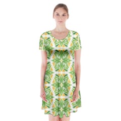 Pattern Abstract Decoration Flower Short Sleeve V-neck Flare Dress by Nexatart