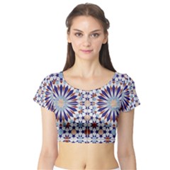 Morocco Essaouira Tile Pattern Short Sleeve Crop Top by Nexatart