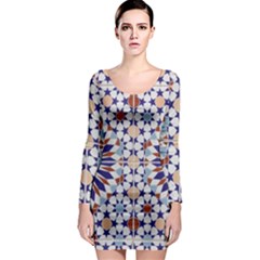 Morocco Essaouira Tile Pattern Long Sleeve Bodycon Dress