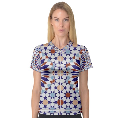 Morocco Essaouira Tile Pattern V-neck Sport Mesh Tee by Nexatart