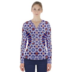 Morocco Essaouira Tile Pattern V-neck Long Sleeve Top by Nexatart