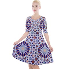 Morocco Essaouira Tile Pattern Quarter Sleeve A-line Dress by Nexatart