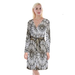 Pattern Abstract Structure Art Long Sleeve Velvet Front Wrap Dress