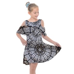 Pattern Abstract Structure Art Kids  Shoulder Cutout Chiffon Dress