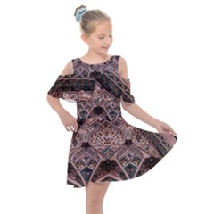 Pattern Decoration Art Architecture Kids  Shoulder Cutout Chiffon Dress