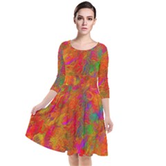 Abstract Pattern Art Canvas Quarter Sleeve Waist Band Dress