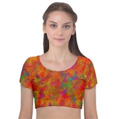 Abstract Pattern Art Canvas Velvet Short Sleeve Crop Top 