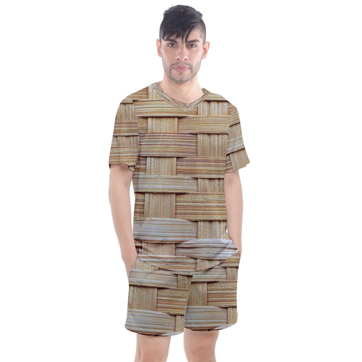 Wicker Model Texture Craft Braided Men s Mesh Tee and Shorts Set