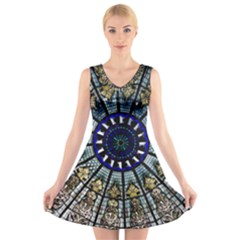 Pattern Art Form Architecture V-neck Sleeveless Dress by Nexatart